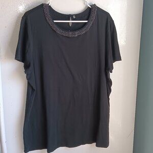 Womens Caslon for‎ Encore Black Short Sleeve 3XL Dress Shirt Beaded Collar C21